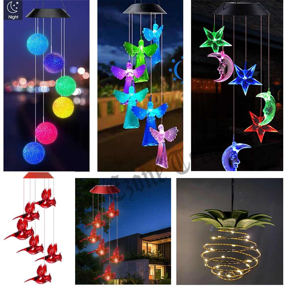 Solar Wind Chime Lights LED Color Changing Hanging Lamp Bird Ball Garden Decor