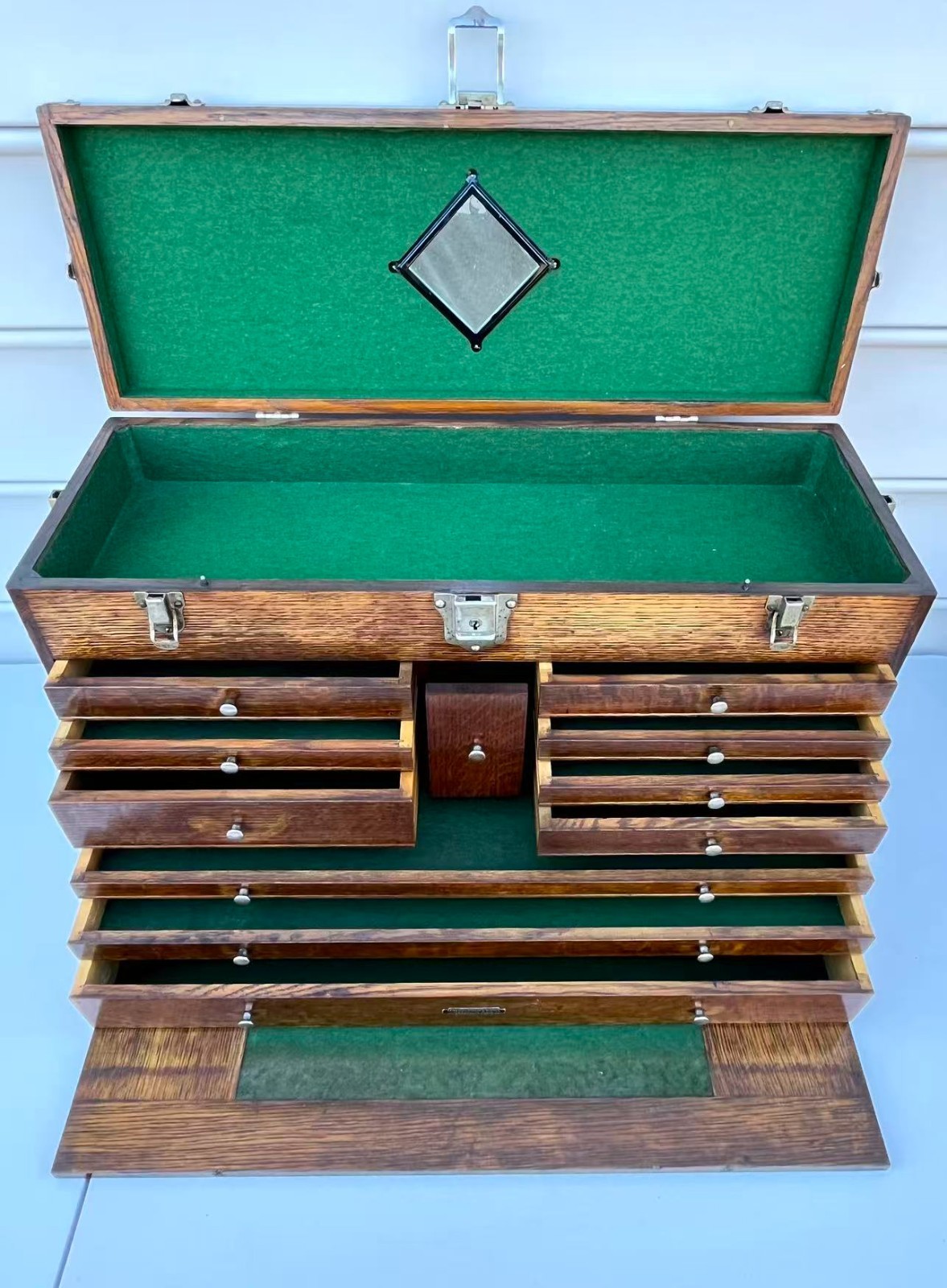 Vintage H. Gerstner & Son 11 Drawers Oak Wood Machinist Tool Chest Box Model 052