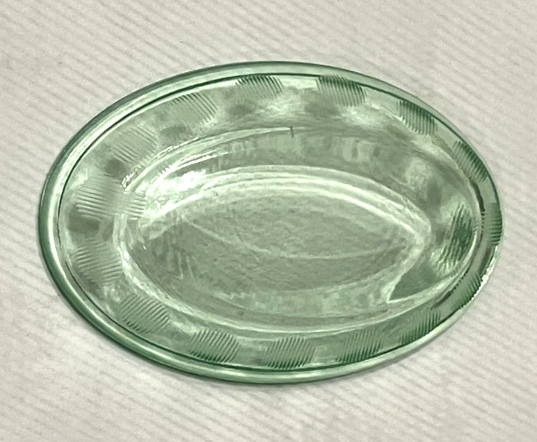Vintage Green Uranium Cambridge Glass Oval Salt Cellar Salt Dip. Etched Glass