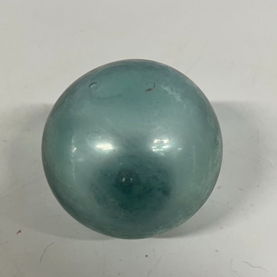 VTG Japanese Antique Hand Blown Glass Float Green Gray SeaGlass Teal 3" Hallmark