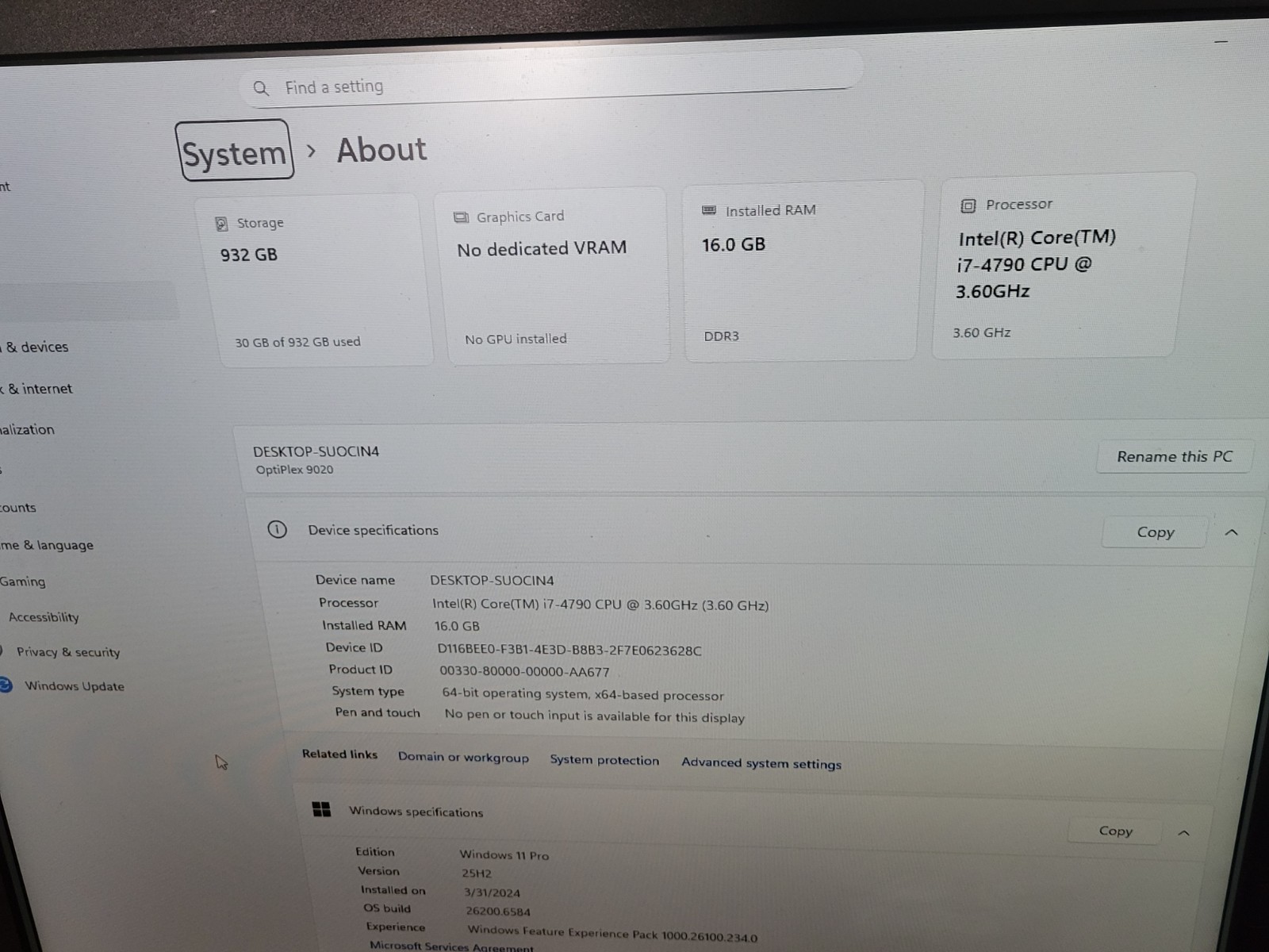 Dell OptiPlex 9020 SFF PC Intel i7-4790 @ 3.60GHz 16GB RAM 1TB HDD Win 11 Pro