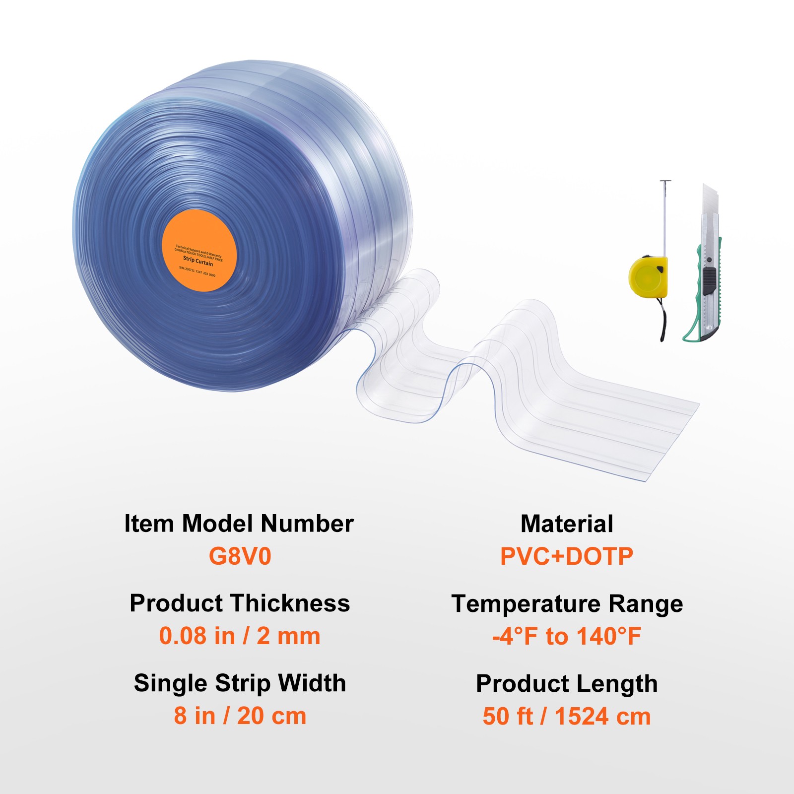 Uimoso PVC Ribbed Strip Curtain Roll, 50 ft x 8 in, Durable Plastic Door Strips