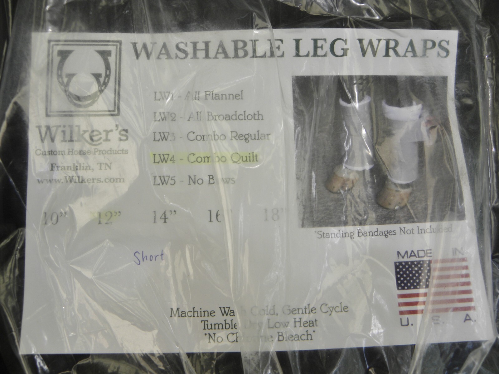 NEW! Wilker's Set of 4 Combo Quilted LW-4 Leg Wraps-Black 2 EA 12"-14" USA MADE