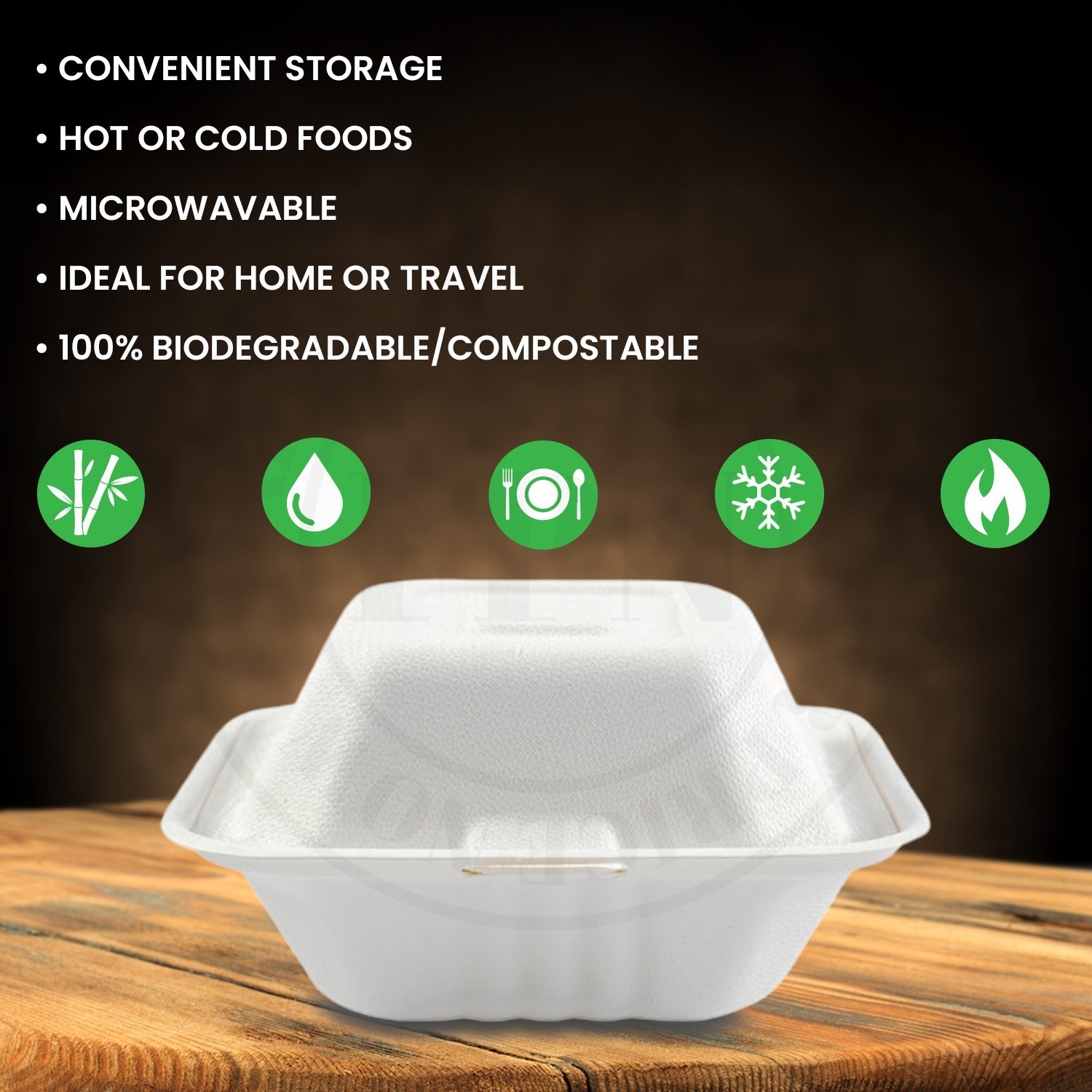 FPN Paper Clamshell Boxes Compostable Takeout Boxes ( 6x6 - 75/150 Ct)