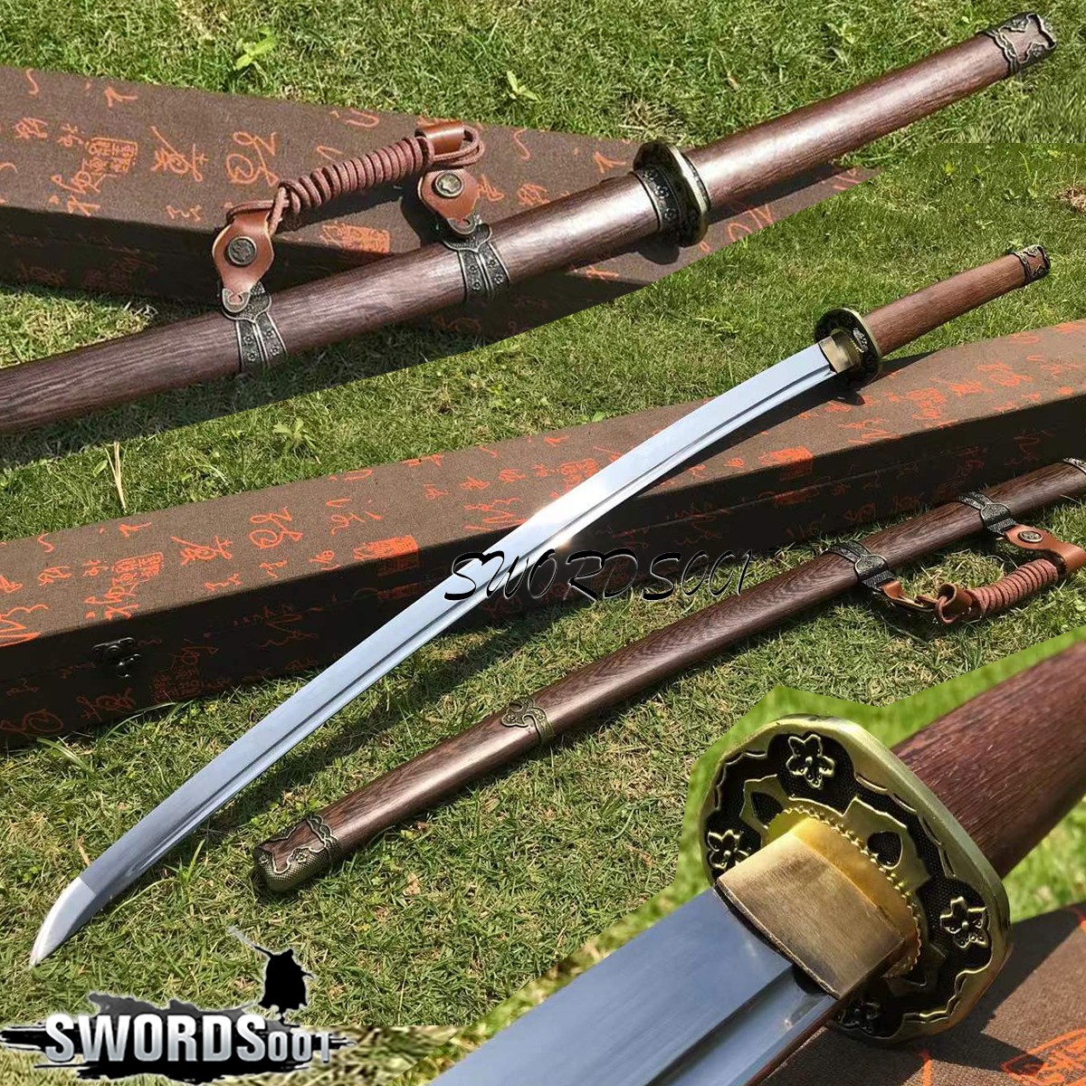 Japanese Gunto Military Saber Sakura Katana T10 Steel Rosewood Samurai Sword