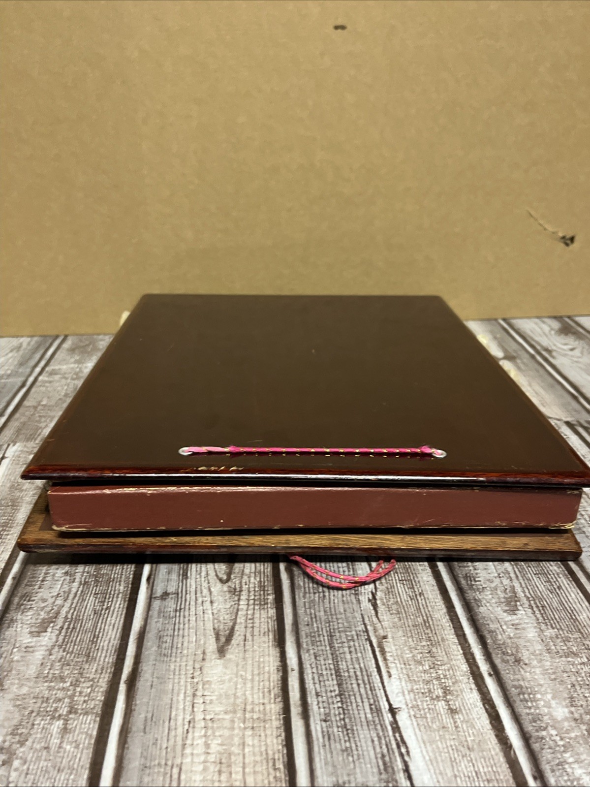 Asian Wood Inlayed Photo Album Abalone Shell Peacocks Flowers Music Book Vintage