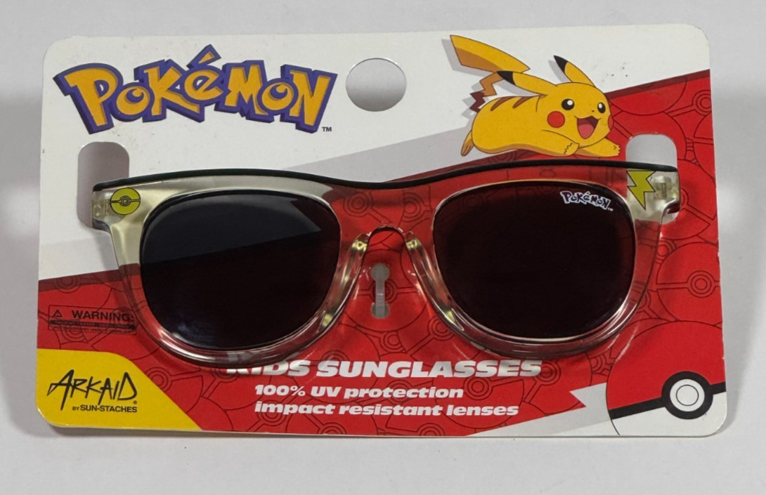 Pokémon Pikachu Kids Sunglasses Clear/White Frame 100% UV Protection Arkaid NEW