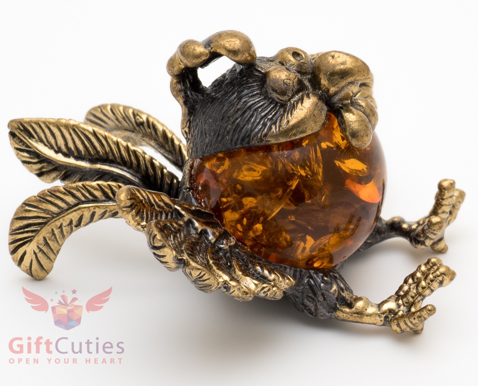 Brass amber figurine bird wild little Rooster chicken IronWork