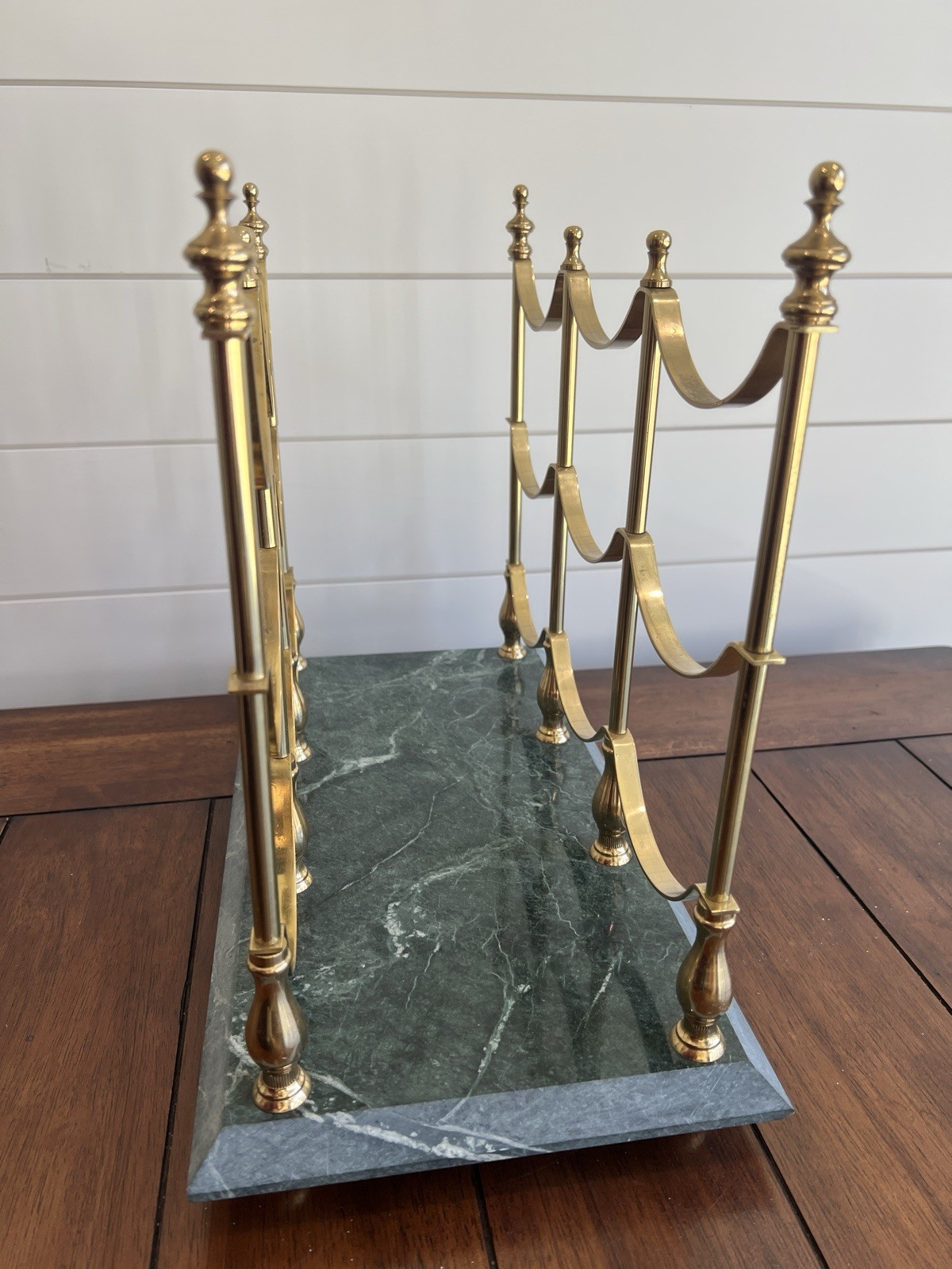 WINE Bottle RACK TRAY Magazine HOLDER Brass Marble BARWARE CHIC DUDE