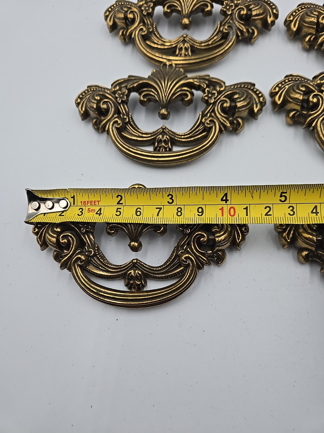 8-3" Antique Brass French Victorian Reclaimed Drawer Pull Ornate Baroque Design