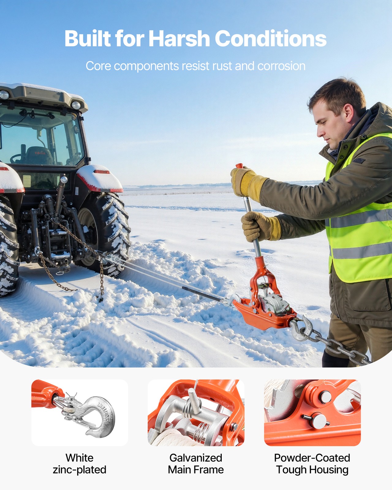 VEVOR Rope Puller 6614 lbs Capacity Come Along Winch 35 ft of 0.3 in Dia Rope