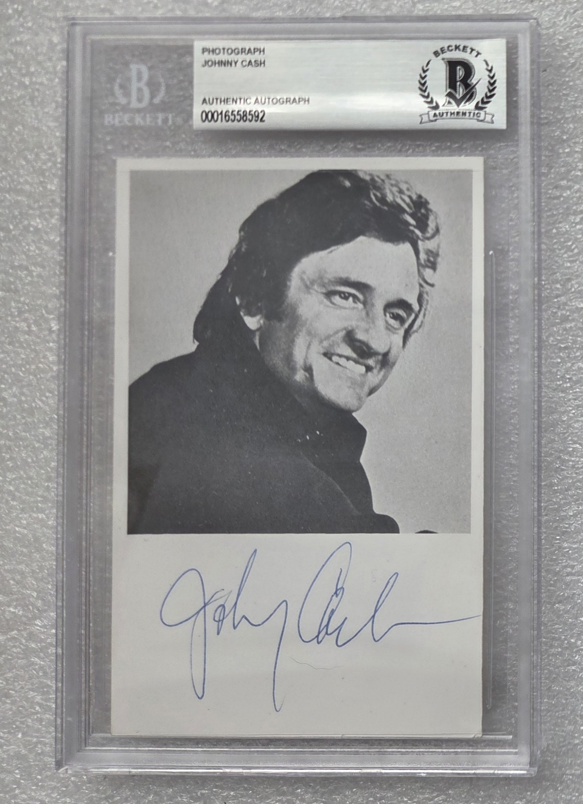 JOHNNY CASH SIGNED BECKETT BAS COA PHOTO SLABBED SLAB AUTOGRAPHED MUSIC SINGER