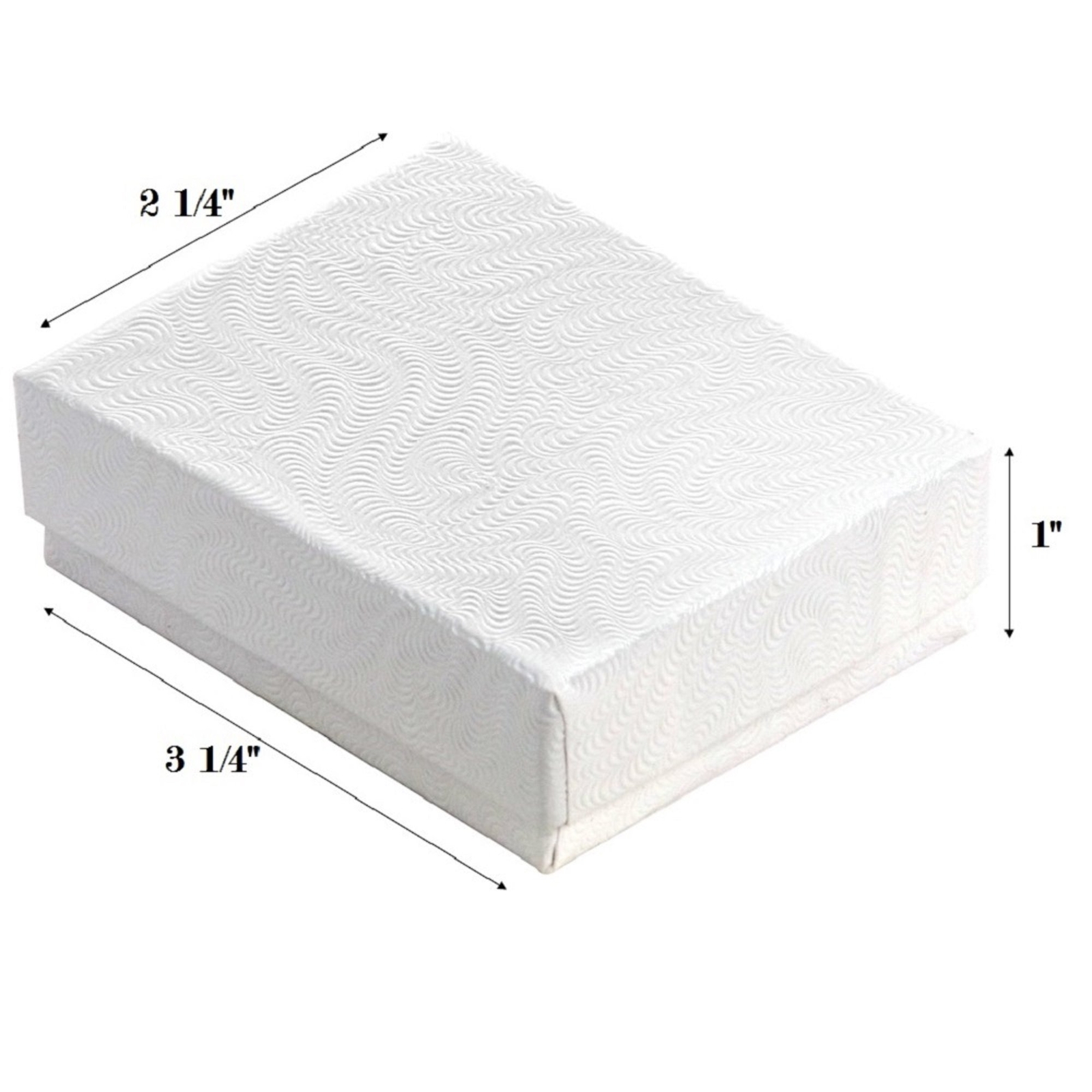 100 White Swirl Cotton Filled Jewelry Boxes 3 1/4" x 2 1/4" x 1"H