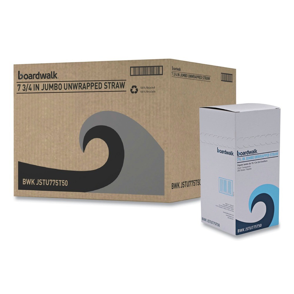 Boardwalk JSTU775T50 7.75" Unwrapped Plastic Jumbo Straws (12500/CT) New