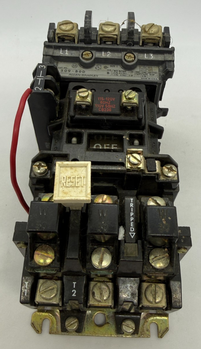 509-BOD Allen-Bradley Motor Starter Contactor 10 HP 600 VAC 27 amps. Size 1 (Z2)