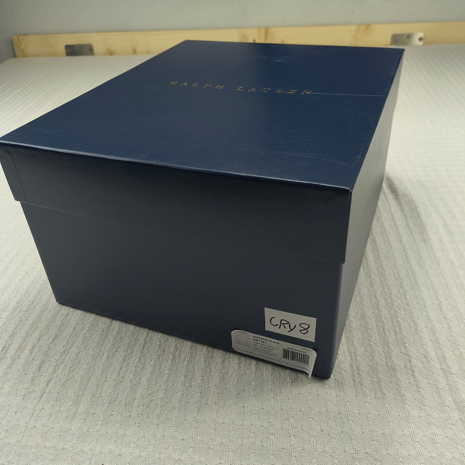 Ralph Lauren Hudson Plaid Crystal Decanter and 2 Glasses Gift Set