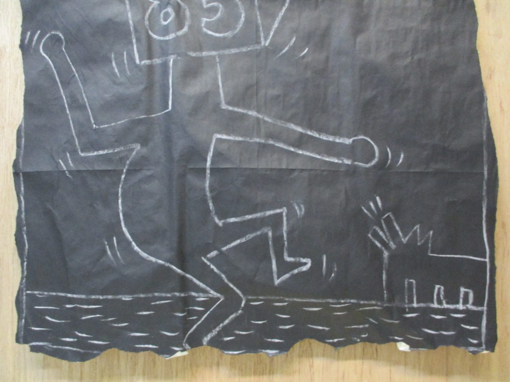 SUBWAY DRAWING chalk on black paper NYC 83 boxhead dog Graffiti - KEITH HARING