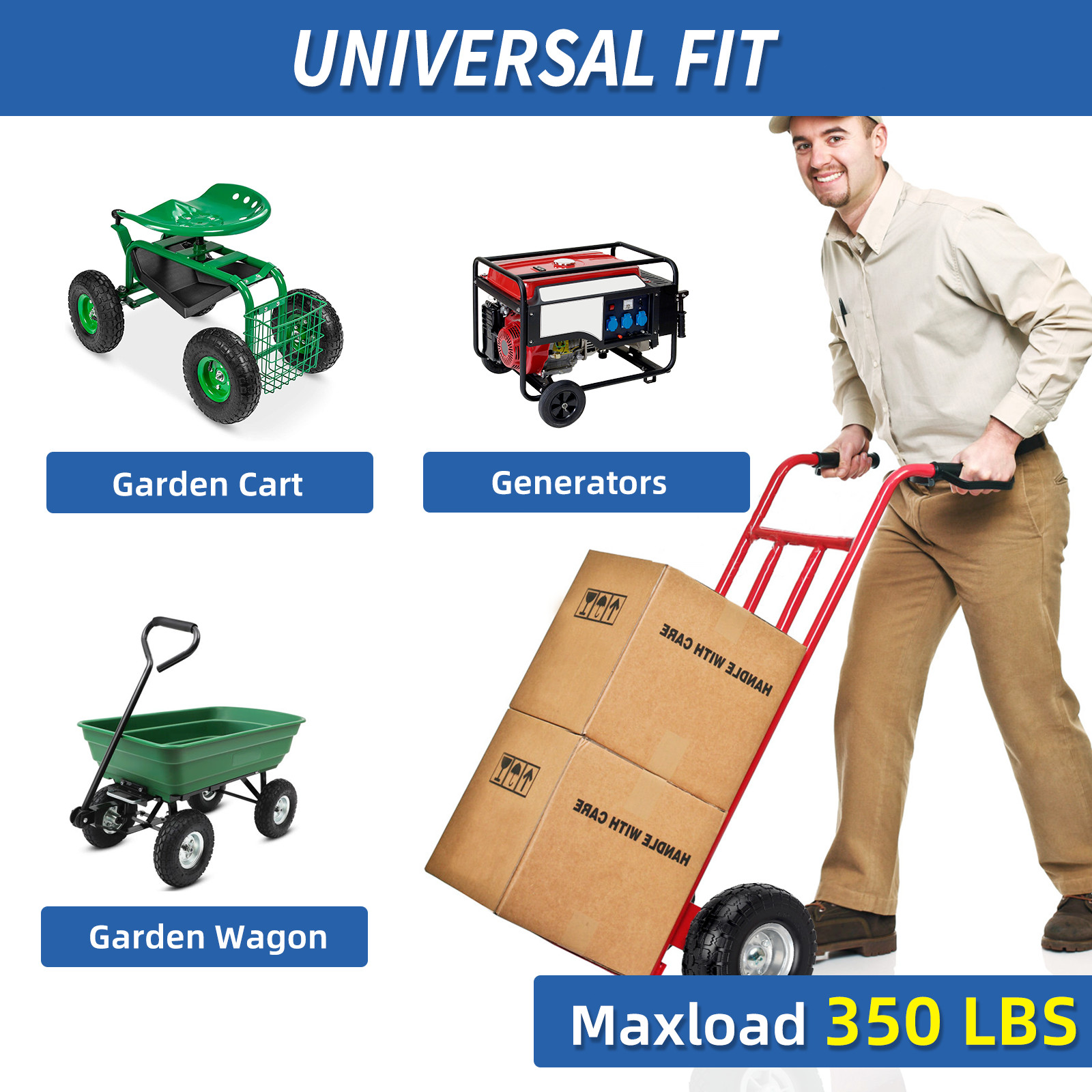 2 Pack 4.10/3.50-4 Flat Free Tire & Wheel for Garden Wagon Hand Truck Trolley