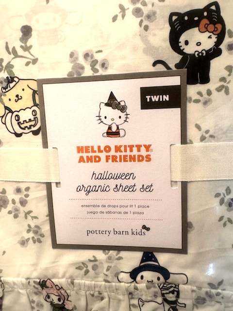 Pottery Barn Kids HELLO KITTY Friends HALLOWEEN TWIN Sheet Set Organic NEW
