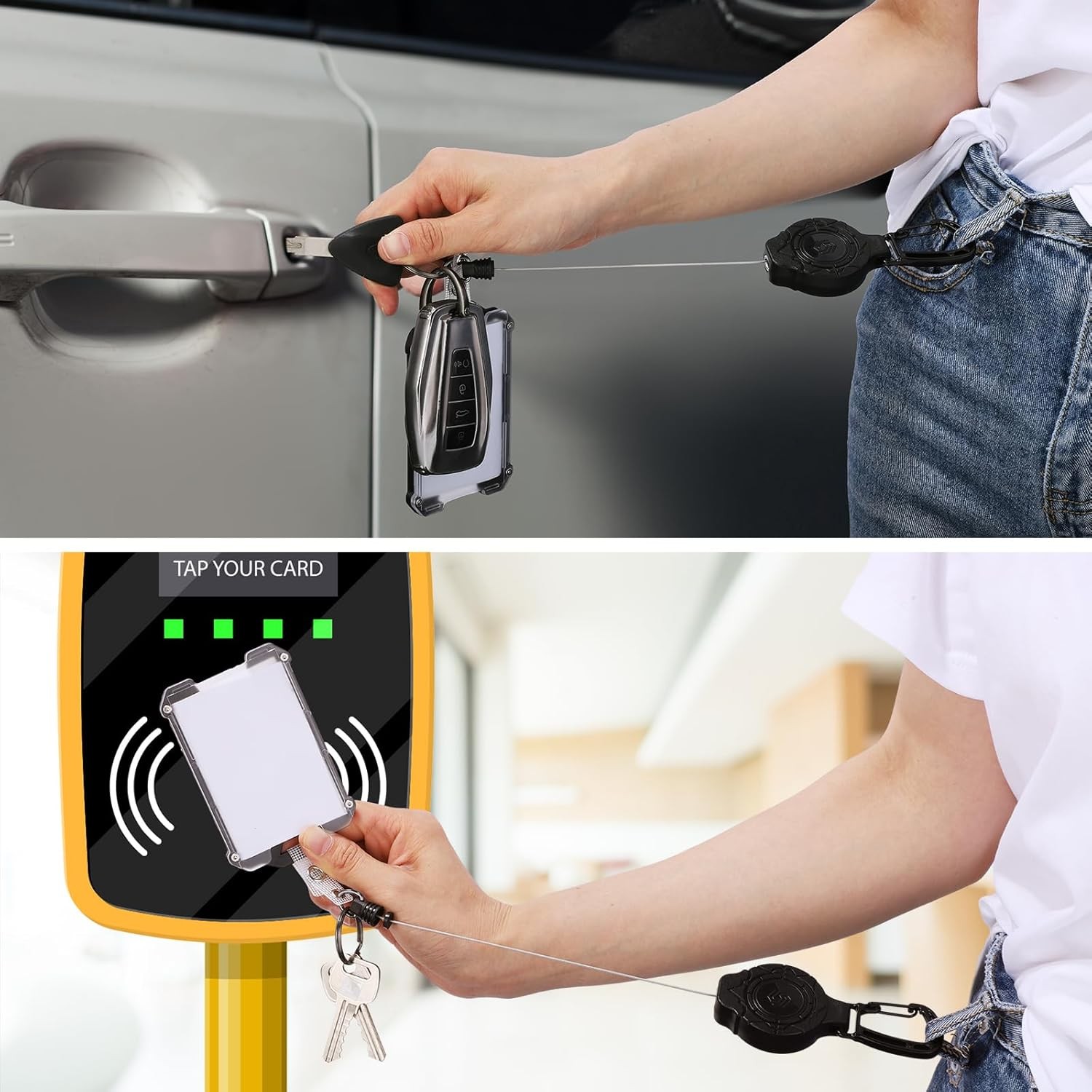 2Pack Heavy Duty Retractable Keychain, Tactical ID Badge Holder Reel Carabiner C