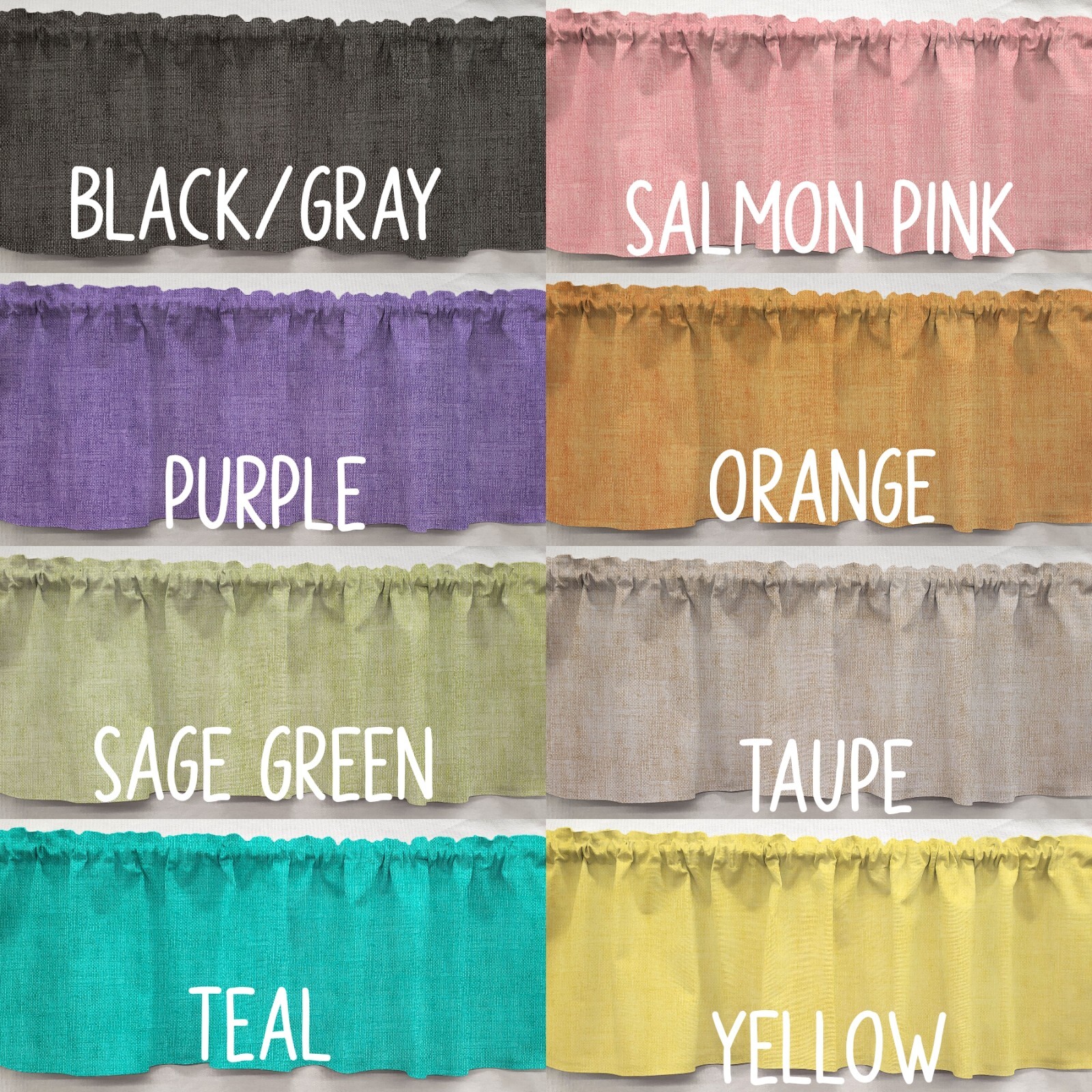 Faux Burlap Valances, Curtains or Swags (8 Colors Available)