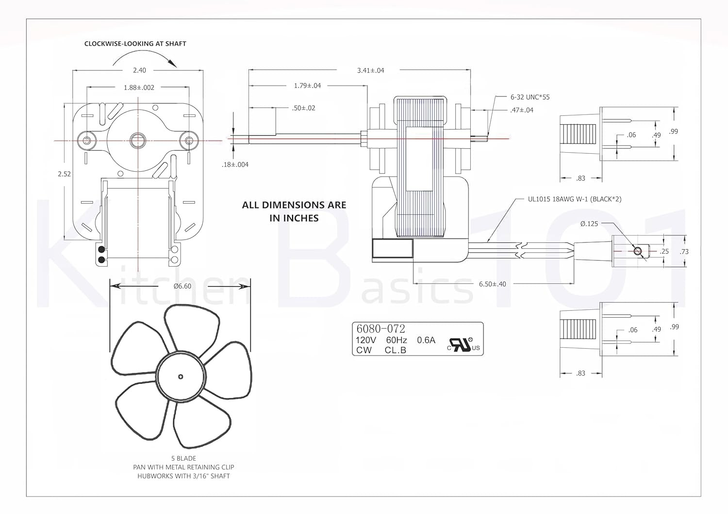 Kitchen Basics 101 S1200A000 Universal Bathroom Vent Fan Electric Motor...
