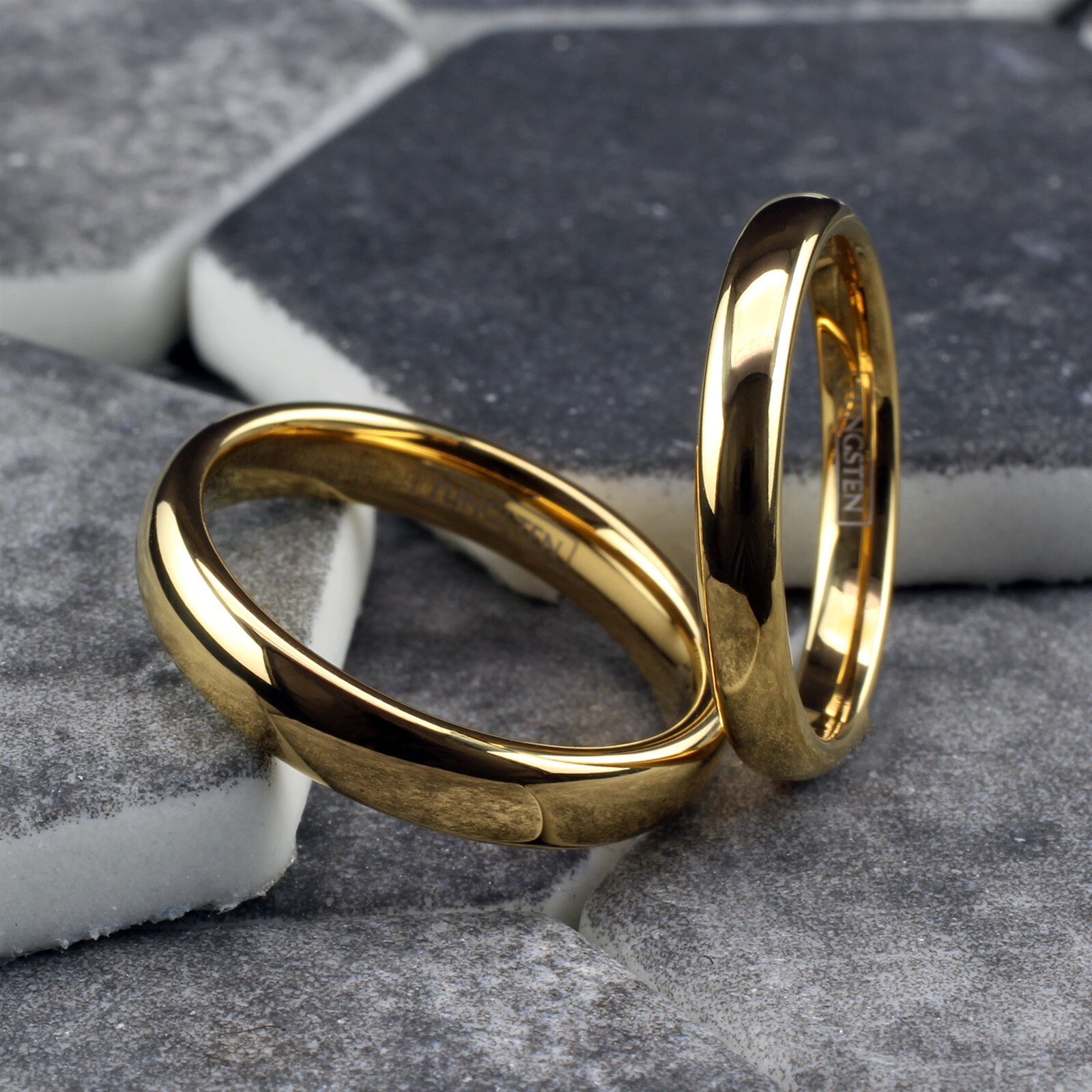 Tungsten Carbide 14K Gold Plated Polished Plain Wedding Band Ring Comfort Fit