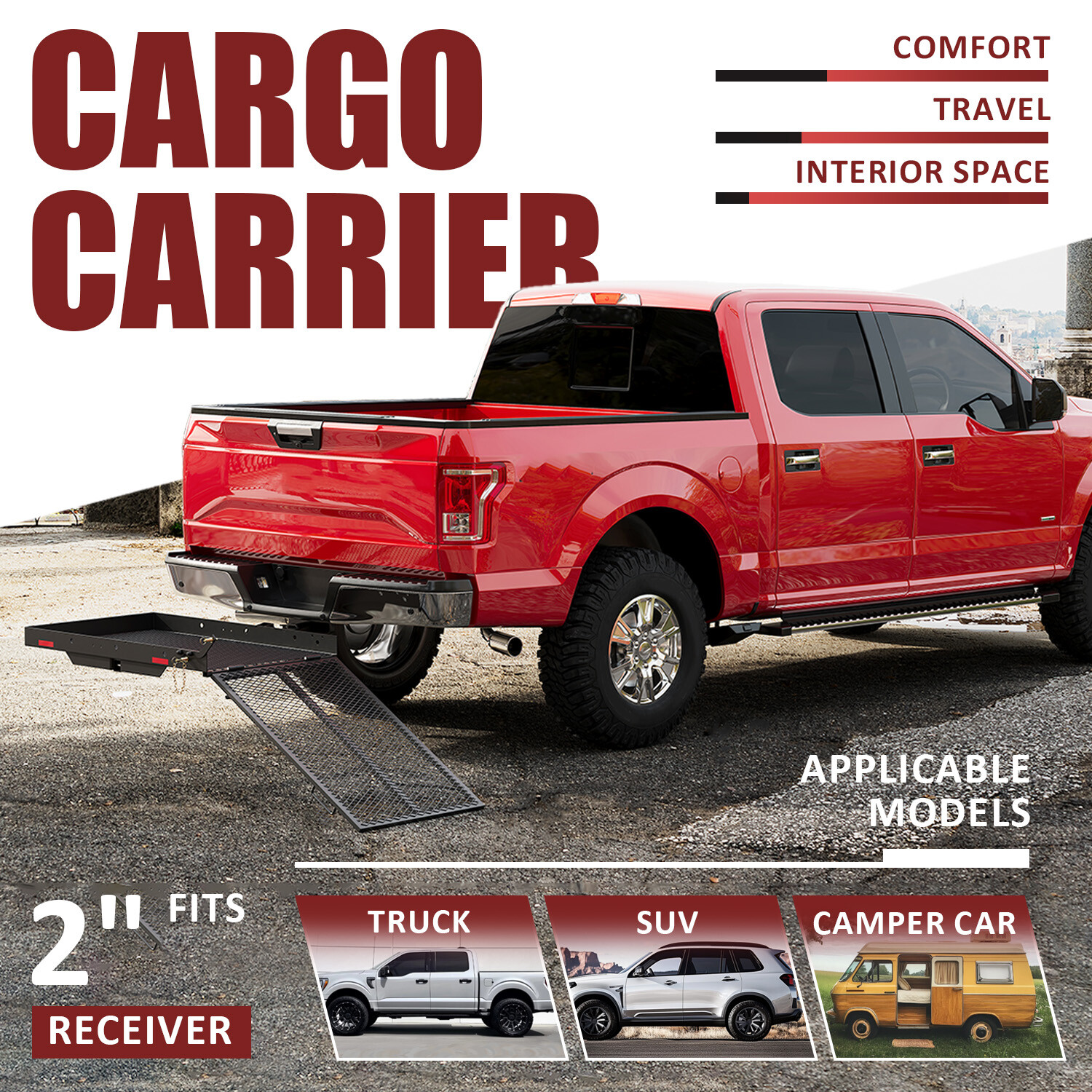 500LB Scooter Hitch Carrier Mount Hitch Cargo Carrier W/ Ramp Wheelchair Carrier