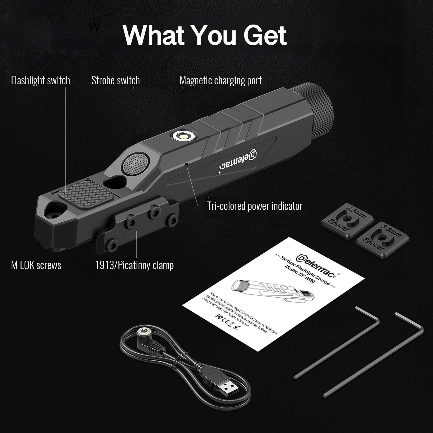 DEFENTAC 1600 Lumens Rifle Light Magnetic Rechargeable Tactical Flashlight