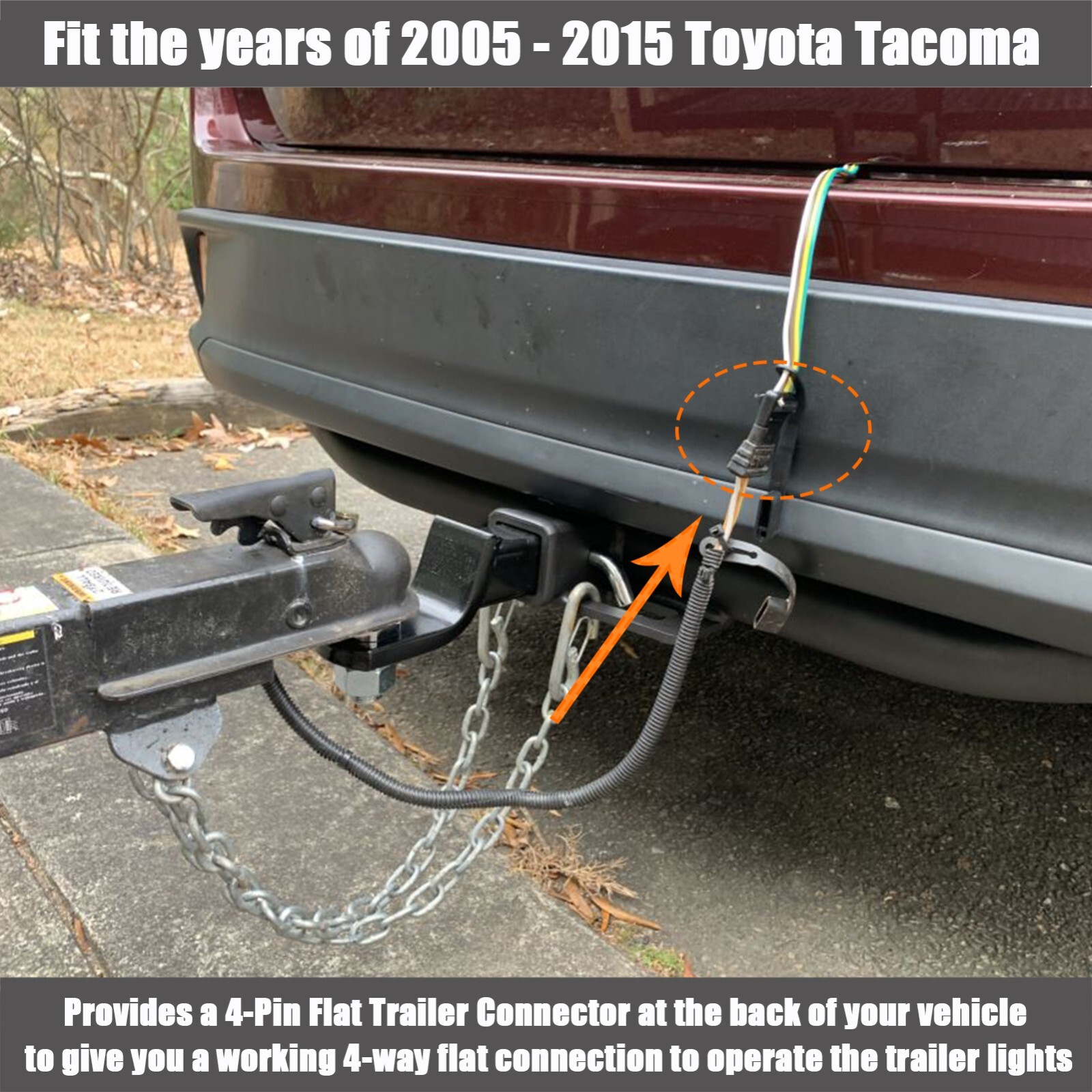 Custom T-connector Harness 4-Way Flat Trailer Output for 2005-2015 Toyota Tacoma