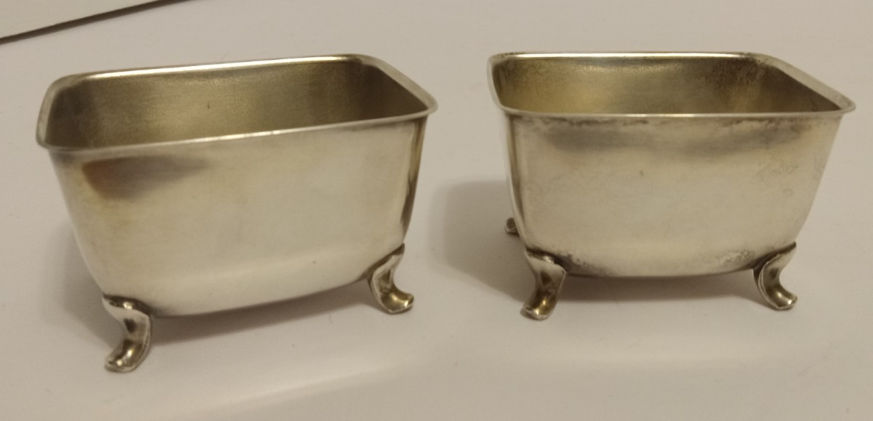 Pair Antique Footed SIlverplate NUT CUPS Monogram M