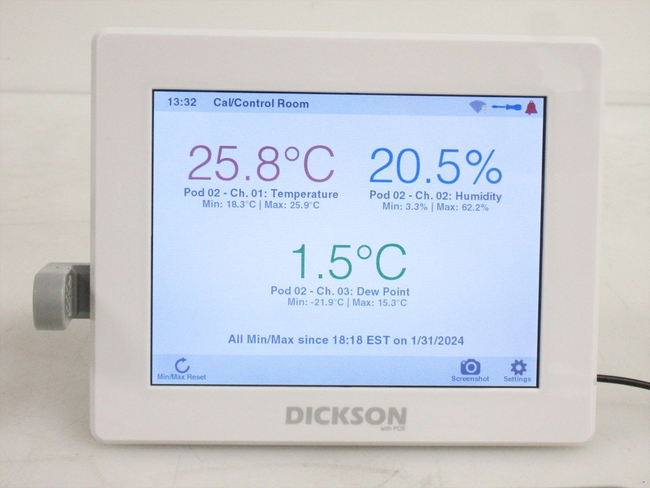 DICKSON TWP DICKSONONE TOUCHSCREEN TEMPERATURE/HUMIDITY DATA LOGGER & RTRH PROBE