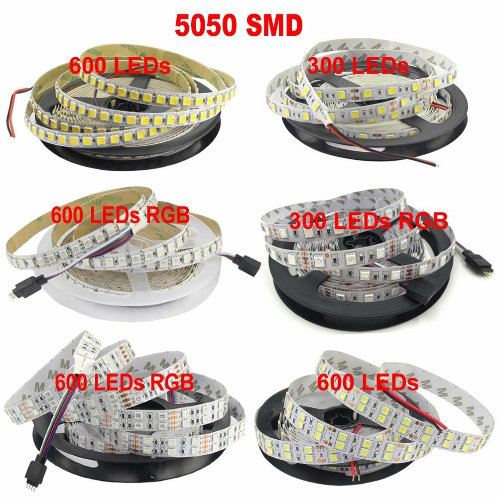 16.4ft LED Strip 3528 2835 3014 5050 5054 5630 5730 7020 SMD Flexible Light 12V