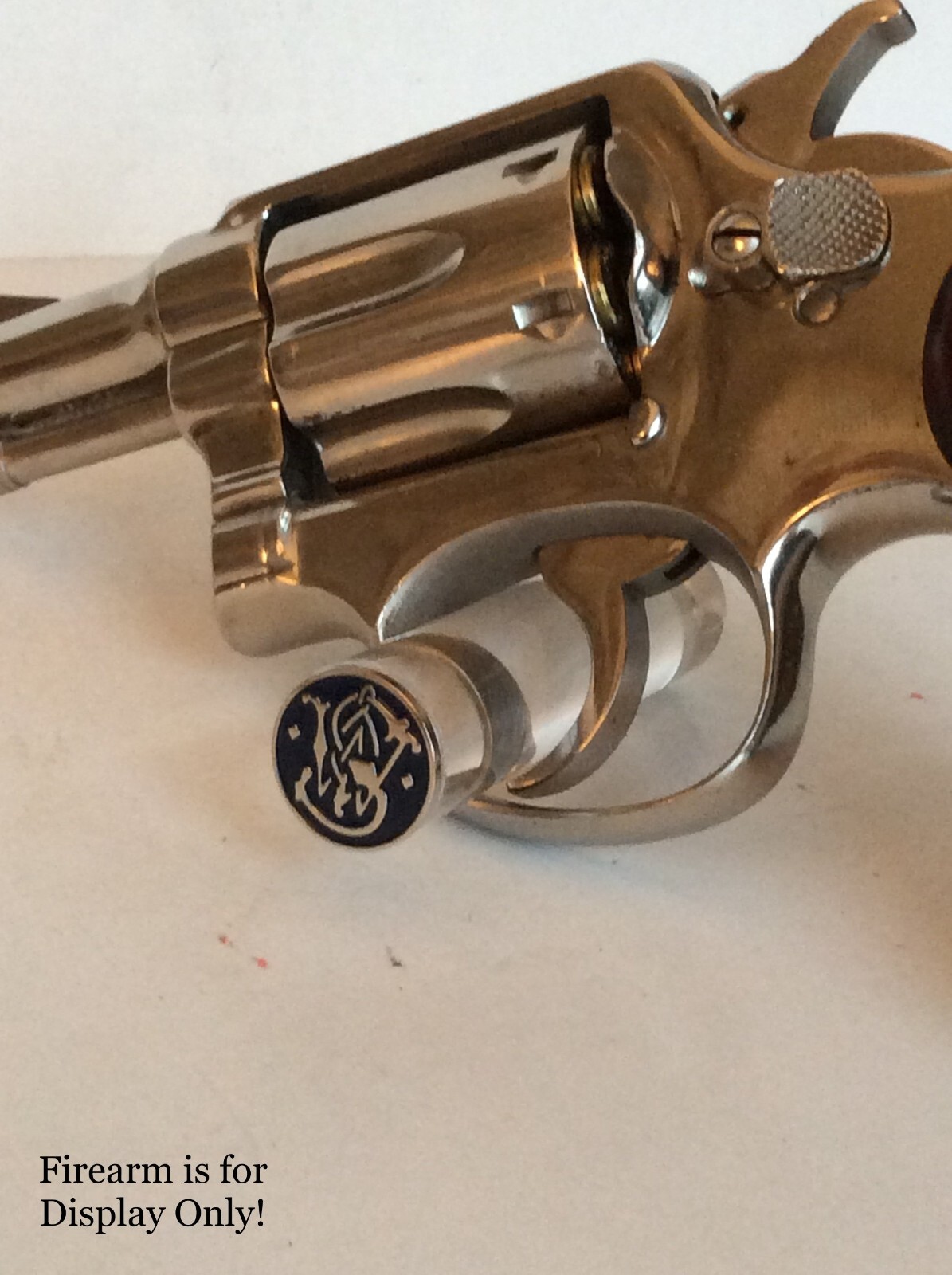 Handgun Firearm Gun Safe Shelf Display Rod - S&W Navy Blue/Silver Enamel Topper