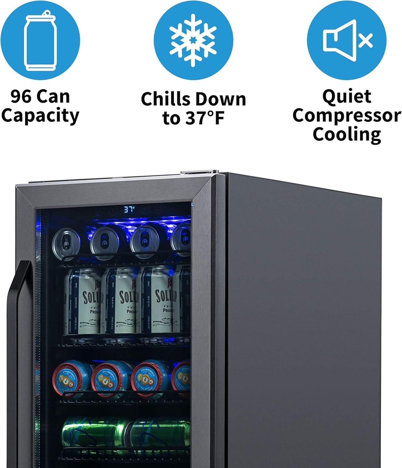 Newair NBC096BS00-RB 15" Built-in Beverage Fridge,96 Cans-Certified Refurbished