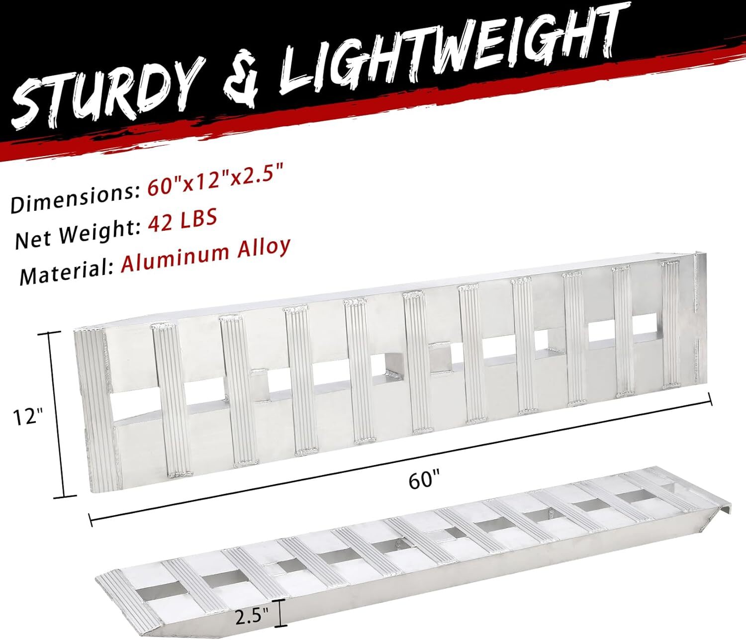 ✔️2PCS Aluminum Trailer Ramps Heavy-Duty Aluminum Loading Ramps 60"x12" 6000 Lbs