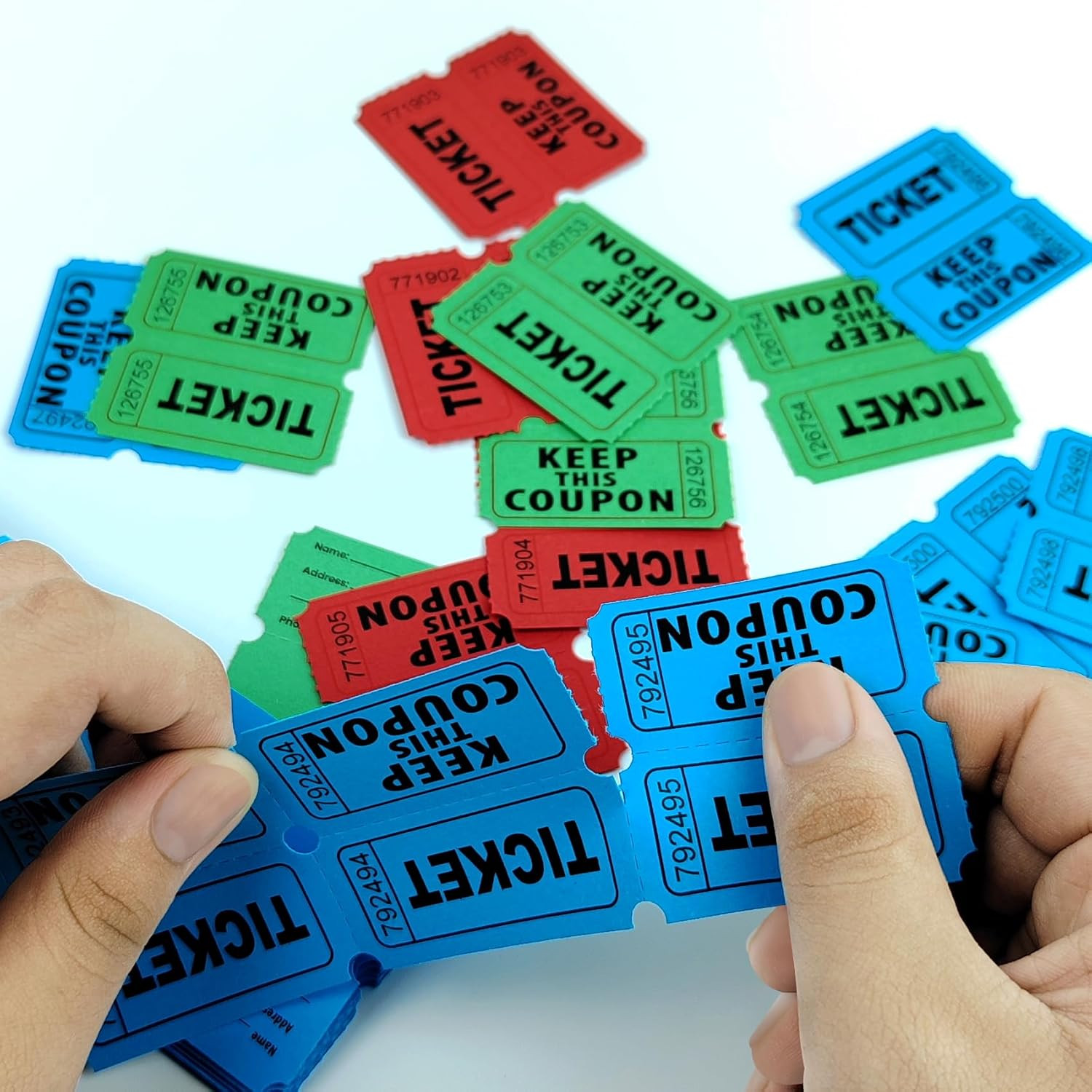 100 Blue Raffle Tickets Double, 50/50 Raffle Tickets for Carnivals Events Entry