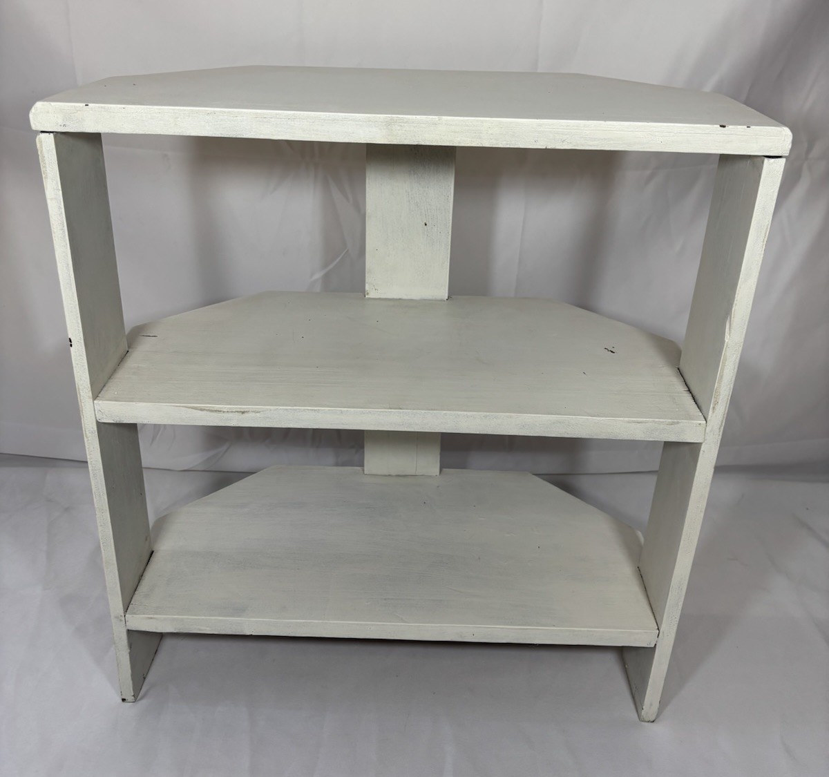 Antique Arts & Crafts Painted Wood 3 Tier Half Round Table Shelf Plant Stand