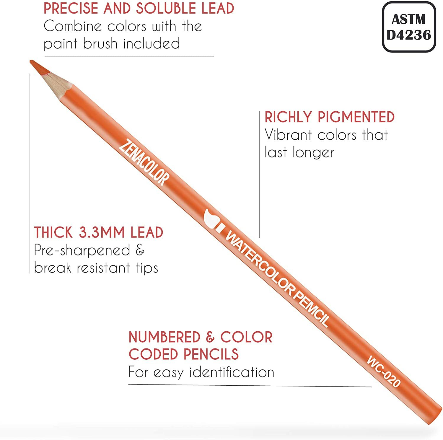 Zenacolor 72 Watercolor Pencils Professional Set, w/Brush & Metal Box