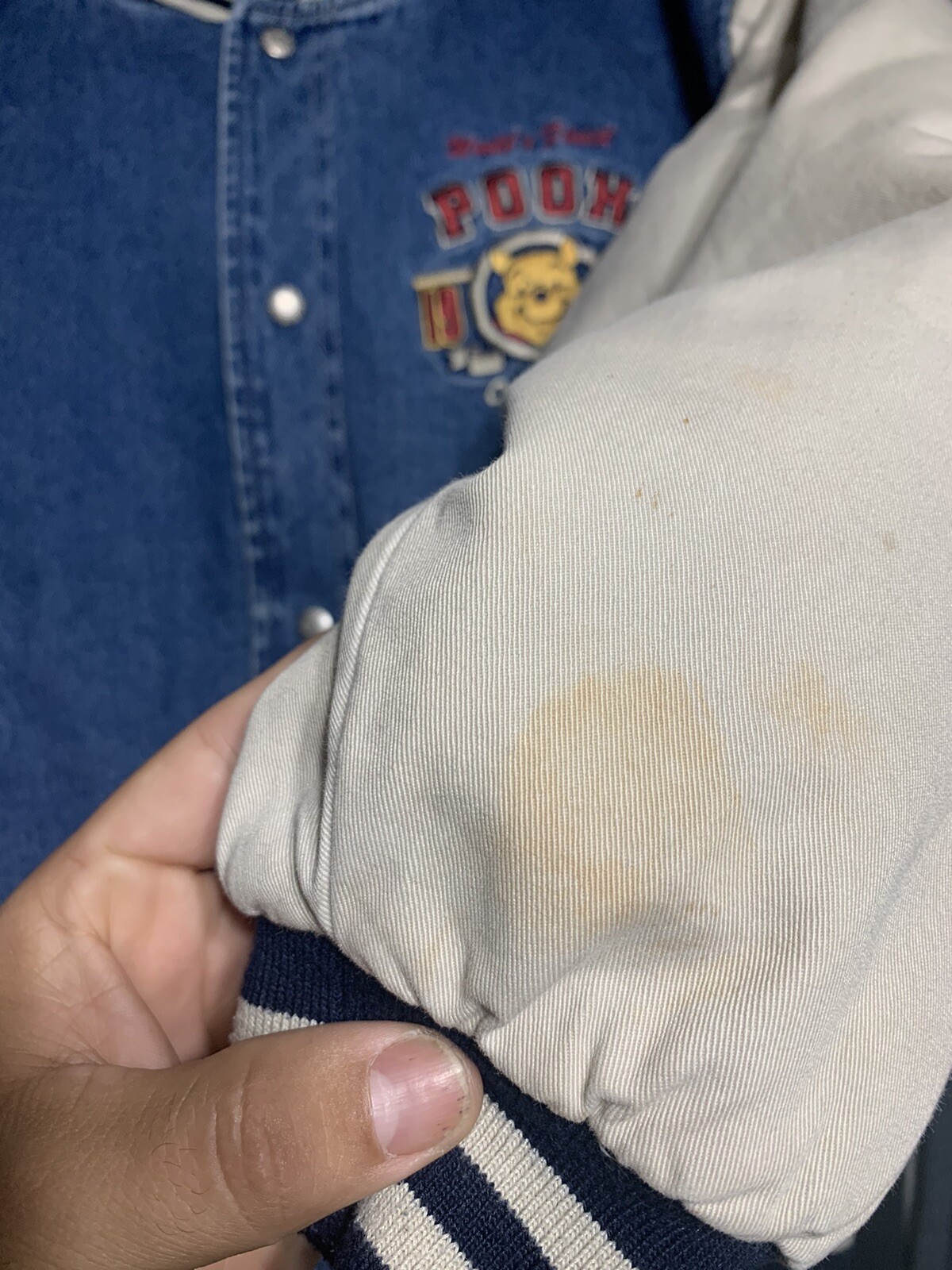 vintage Winnie The Pooh varsity jacket Disney denim bomber loyal true crew rare