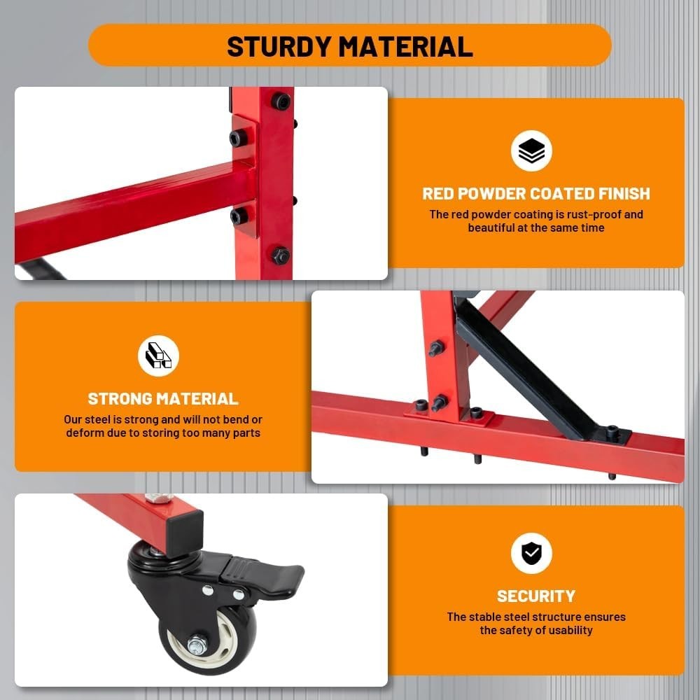 Parts Management Storage Cart 3 Shelves Auto Body Rolling Parts Rack with Wheels