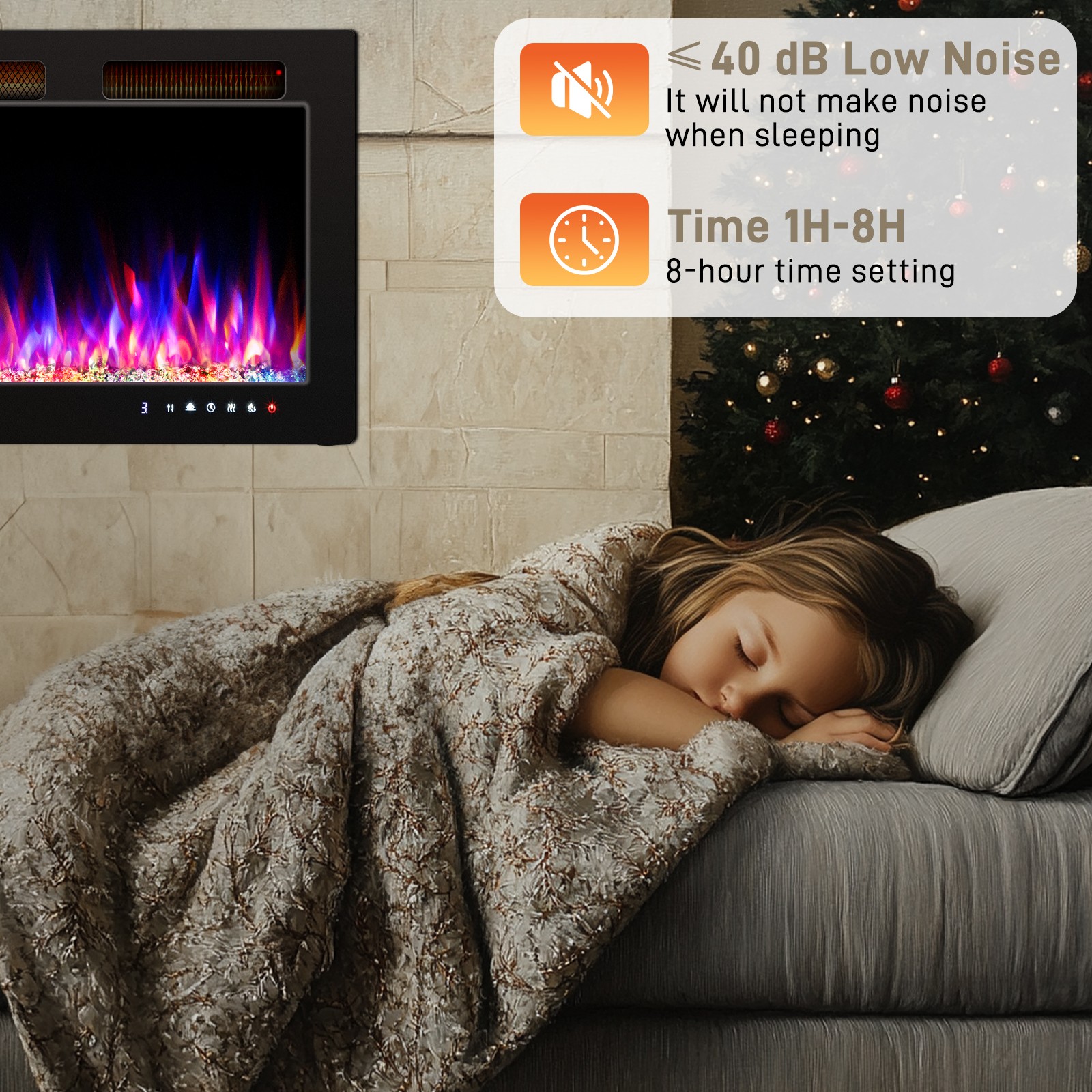 42'' WIFI Electric Fireplace 1500W Wall Mounted & Recessed Fireplace Heater