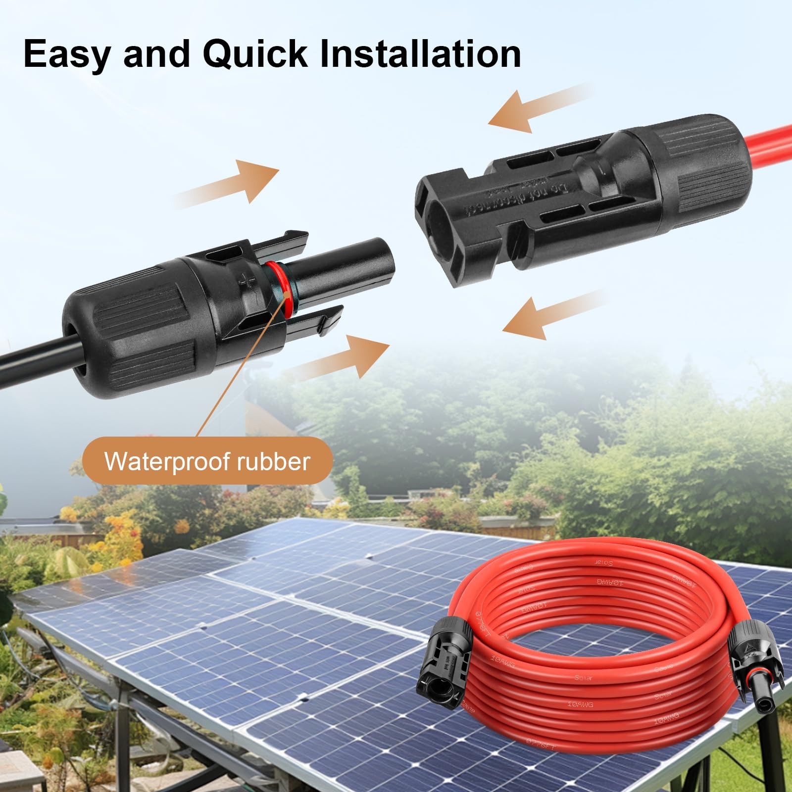Solar Panel Extension Cable - 10AWG 60FT Wire with Female &