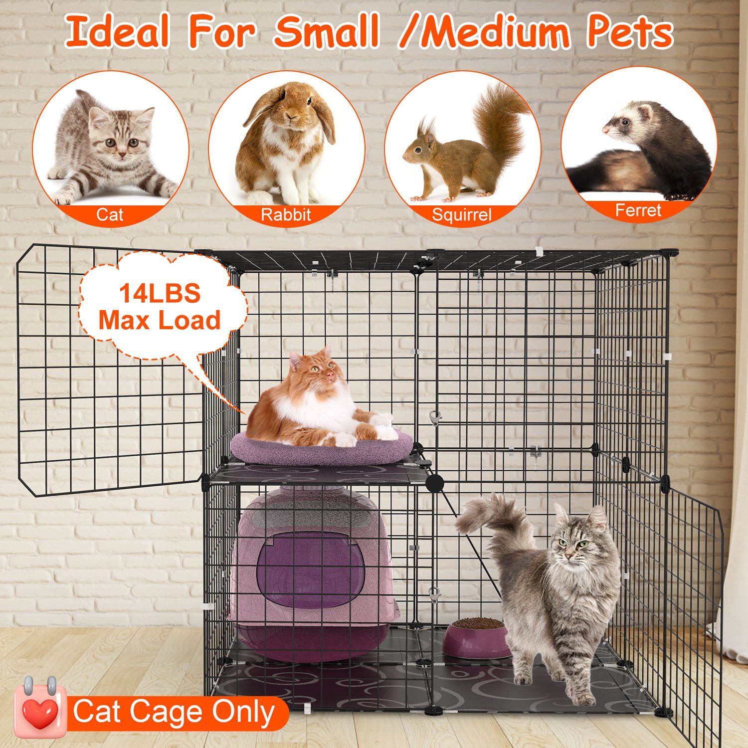 2 -Tiers Cat Cage Indoor Cat Enclosure for 1-2 Cats Ferret Squirrel
