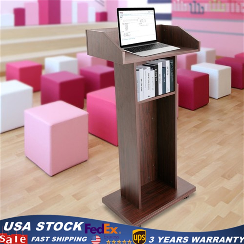 Wooden Portable Presentation Standing Movable Desk for Classroom Church W/Wheels