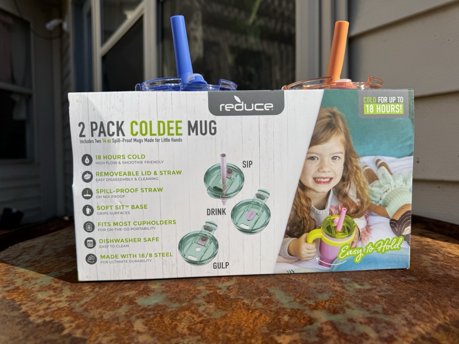 REDUCE 14oz, 2 Stainless Steel Tumbler Spill-Proof with Handle & Straws for Kids