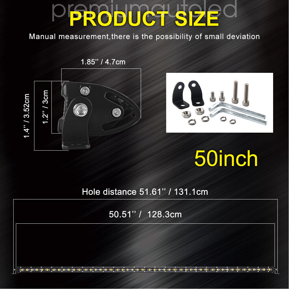 For Can-am Maverick X3 2017 Upper Roof 50" Strobe Amber White LED Light Bar+Wire