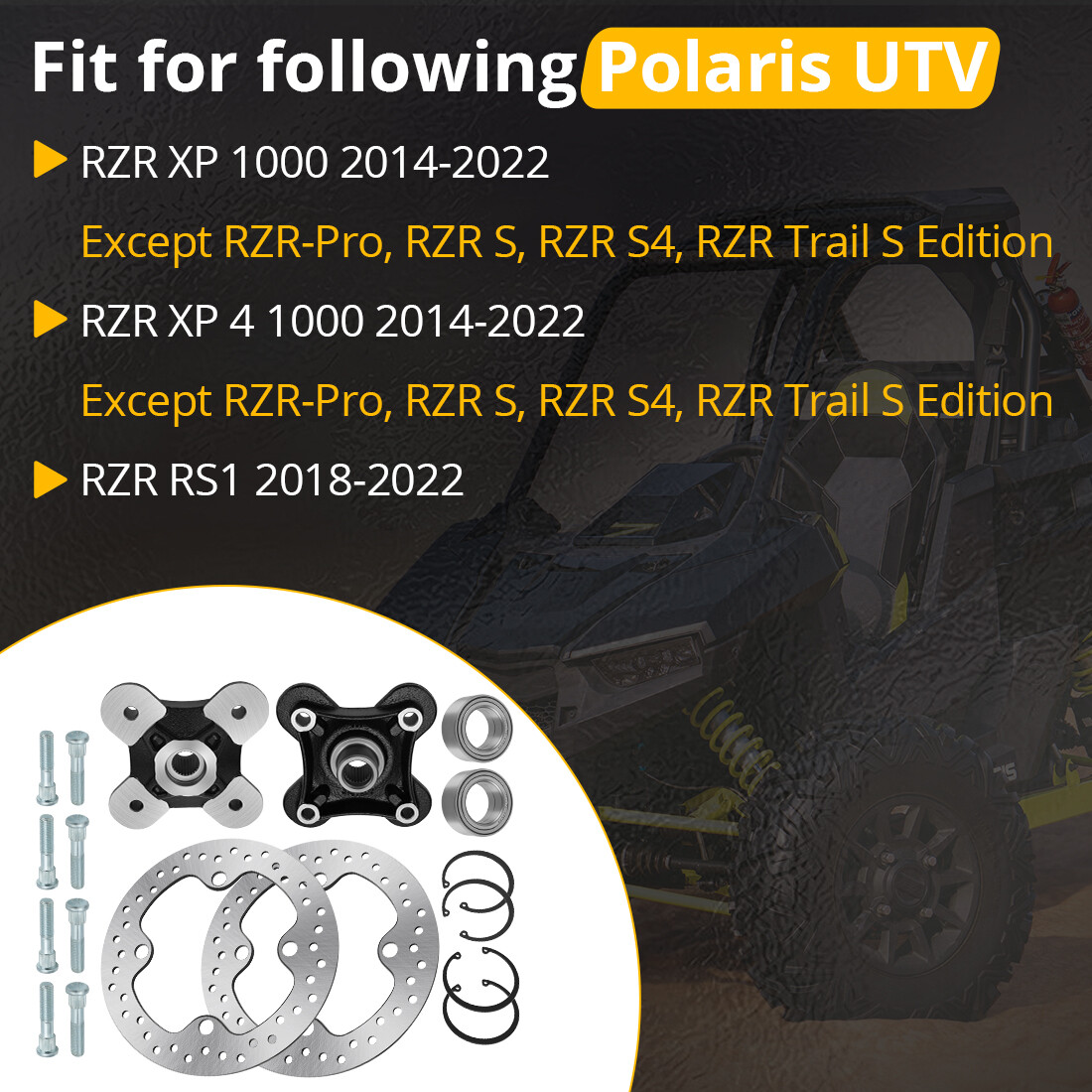 2 Front/Rear Wheel Hubs Rotor Bearing Studs for Polaris RZR XP 4 1000 2014-2023