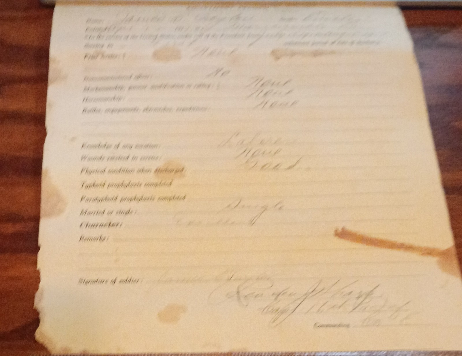 1917 US Army National Guard Honorable Discharge Certificate Marienville PA