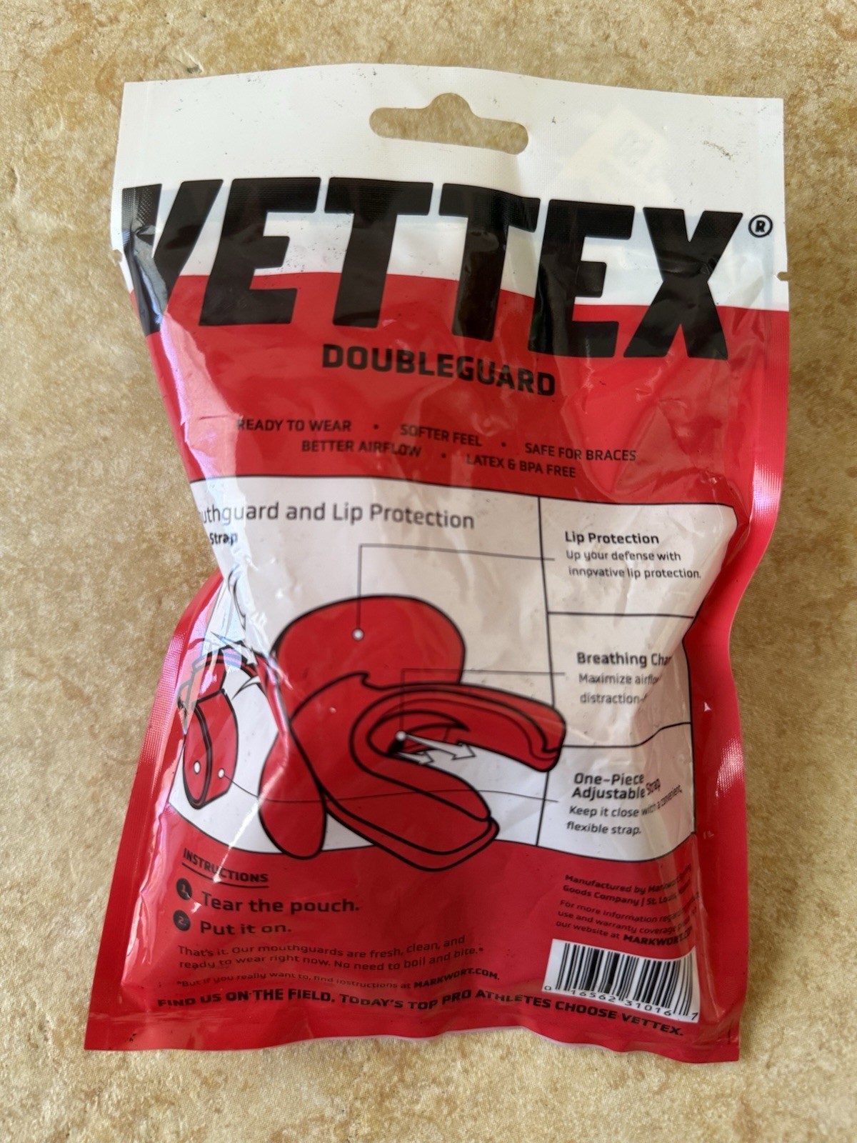 Vettex Model 25 Doubleguard Football Mouthguard with Lip Protection Scarlet RED